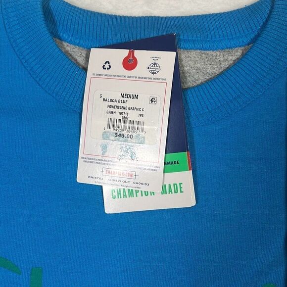 Champion crewneck pullover power blend logo graphics balboa blue Men Medium NWT - Picture 5 of 7
